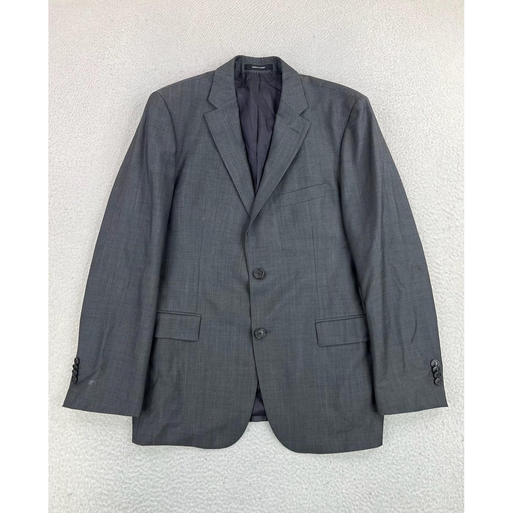 Hugo Boss Suit Jacket Mens 40R Gray Herringbone Super 100 Wool 2 Button Turkey